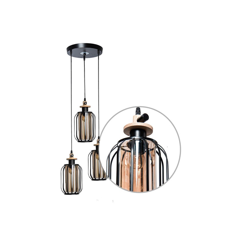 Black PVC 3 Light Cluster Hanging Lights